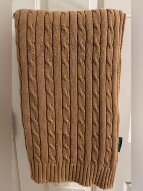 Lauren Ralph Lauren Cable Knit Cotton Blanket Camel Brown - Read